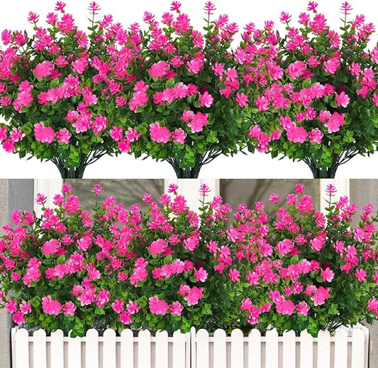 Outdoor Faux Flowers Artificial Plants & Flowers Boxwood Springs Artificial Outdoor Flowers UV Resistant Boxwood Greenery Artificial Uv Resistant Outdoor Plants Artificial Greenery Stems(Pink)