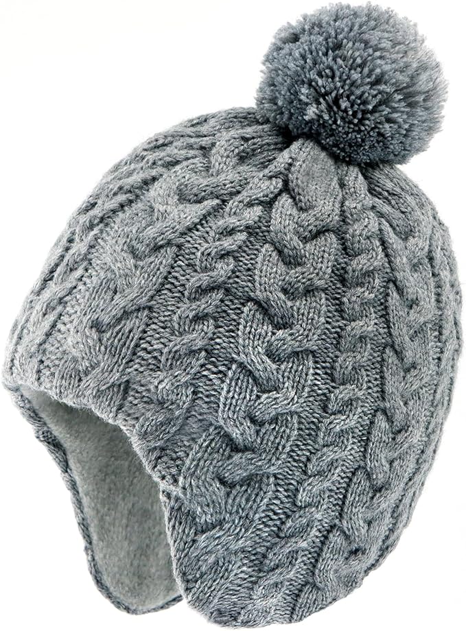 Duoyeree Kids Beanie Hat for Boys Girls Pom-pom Kint Hats Cozy Lining Winter Skull Cap