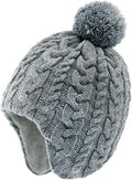 Duoyeree Kids Beanie Hat for Boys Girls Pom-pom Kint Hats Cozy Lining Winter Skull Cap