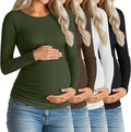 Huukeay 4 Pack Women's Maternity Shirts, Long Sleeve Cotton Ribbed Pregnancy Tops Side Ruched Crew Neck Casual Mama Clothes