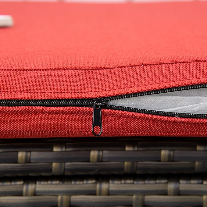 Outsunny 29 Gallon Patio Wicker Storage Bench, Outdoor PE Rattan Patio Furniture, 2-in-1 Large Capacity Rectangle Garden Storage Box with Handles and Cushion, Red