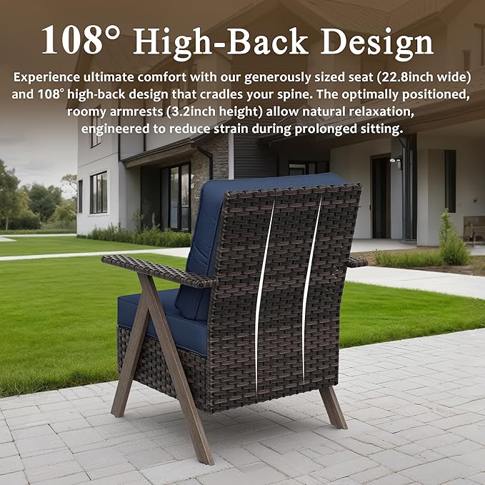 Patio Porch Furniture Chairs Set, 3 Pieces PE Rattan Wicker Chairs with Side Table, Outdoor Garden Furniture Sets for Garden Backyard Porch Poolside