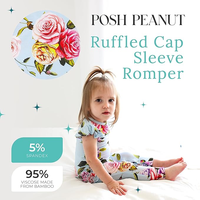 Posh Peanut Baby Girl Pajamas – Ruffled Cap Sleeve Romper PJs – Soft Viscose from Bamboo One-Piece for Babies & Toddlers
