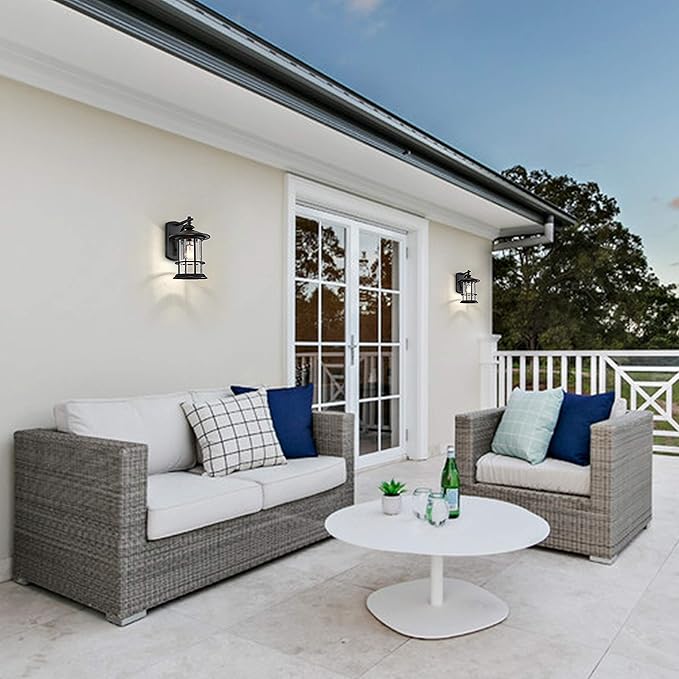 MICSIU Textured Black Outdoor Light Fixture, Clear Seedy Glass Large Outdoor Wall Sconce Lights, 12.5 Inch Exerior Wall Lights for House, Front Porch, Patio, Backyard.