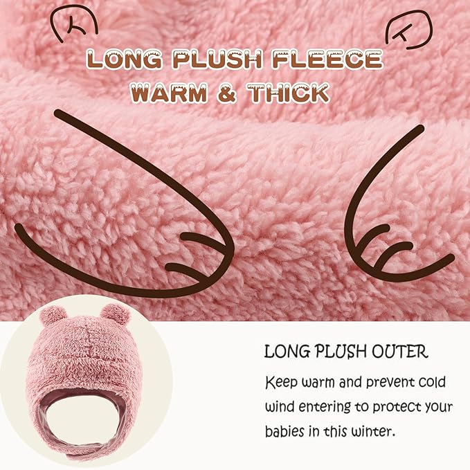 Bear Baby Winter Hat Toddler Earflap Beanie Unisex Infant Snow Cap Warm Fleece Kids Trapper Hats for Girls Boys 0-36M