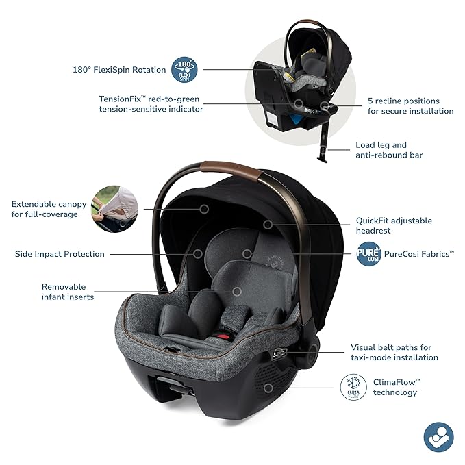 Maxi-Cosi Peri™ 180 Rotating Infant Car Seat, Baby Car Seat Rotating Carseat, Swivel Car Seat, Onyx Wonder