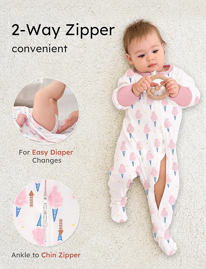 Yoofoss Baby Pajamas 100% Cotton Baby Sleepers for Newborn 0-3 3-6 6-9 Months Boys Girl Clothes 3pcs Footed PJs
