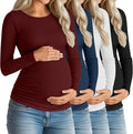 Huukeay 4 Pack Women's Maternity Shirts, Long Sleeve Cotton Ribbed Pregnancy Tops Side Ruched Crew Neck Casual Mama Clothes
