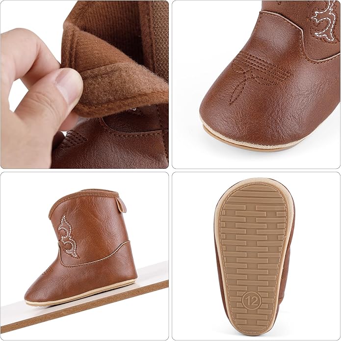 MK MATT KEELY Leather Western Boots Cowboy Bootie Soft Sole Non-Slip Crib Shoes for Baby Infant Toddler Girls Boys Newborn