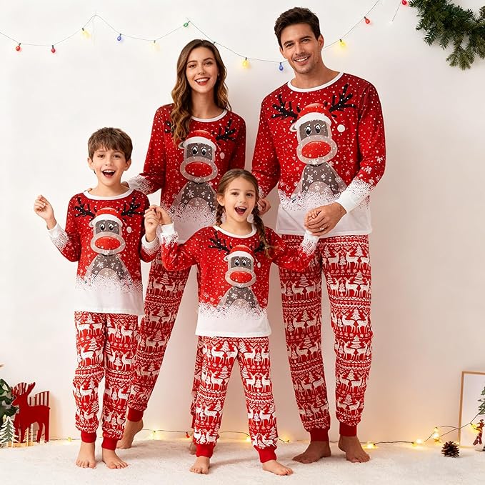 Awoscut Christmas Family Matching Pajamas Christmas Pjs Holiday Nightwear Sleepwear Sets Long Sleeve Pjs
