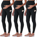 POSHDIVAH 3 Pack Women's Maternity Workout Leggings Over The Belly Pregnancy Yoga Pants with Pockets