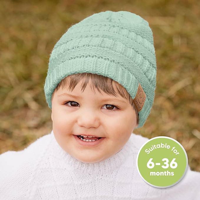 3-Pack Baby Beanies for Boys, Girls - Stretchy Knit Baby Hats, Cute Newborn & Toddler Winter Hat, Soft & Warm Infant Beanie 6-36 Months (Macaron, M)