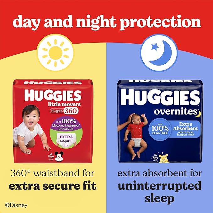 Huggies Size 6 Baby Diapers, Little Movers HuggFit 360° Baby Diapers with 360° Waistband, Size 6 (35+ lbs), 17 Count, Packaging May Vary