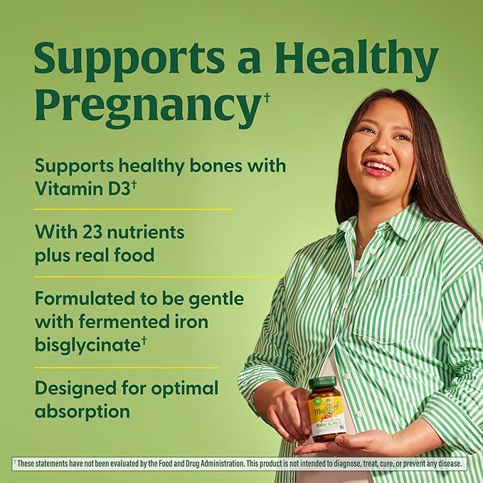 MegaFood Baby & Me 2 Prenatal Vitamin and Minerals - Vitamins for Women - with Folate (Folic Acid Natural Form), Choline, Iron, Iodine, and Vitamin C, Vitamin D and more - 120 Tabs (60 Servings)