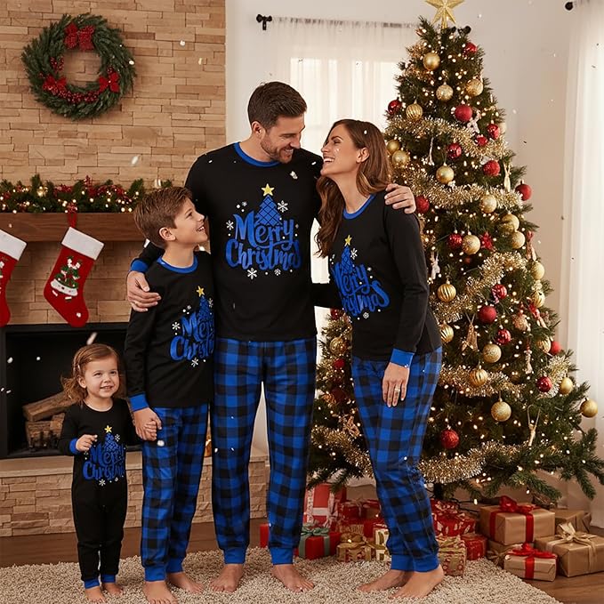 Awoscut Christmas Family Matching Pajamas Christmas Pjs Holiday Nightwear Sleepwear Sets Long Sleeve Pjs