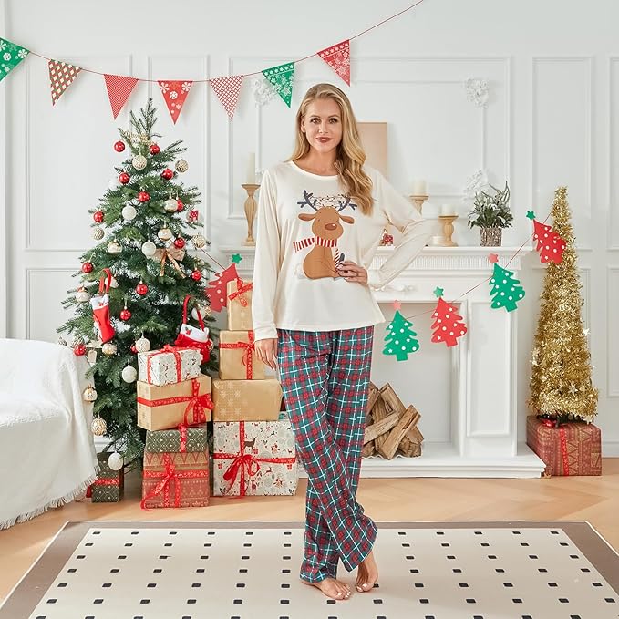 Awoscut Christmas Family Matching Pajamas Christmas Pjs Holiday Nightwear Sleepwear Sets Long Sleeve Pjs