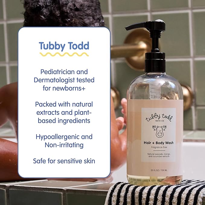 TUBBY TODD Baby Body Wash and Lotion Set - Gentle, Hypoallergenic Skincare for Newborns & Toddlers - 25oz, Lavender Rosemary
