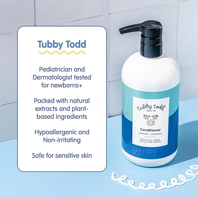TUBBY TODD Hair Conditioner for Kids & Babies - Nourishing Frizz Control & Detangler - Lightweight, Sweet-Scented Formula - Great for All Ages - 2 Pack - Lavender Rosemary
