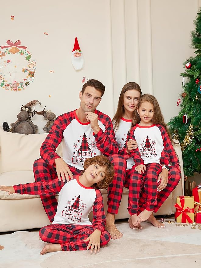 Awoscut Christmas Family Matching Pajamas Christmas Pjs Holiday Nightwear Sleepwear Sets Long Sleeve Pjs