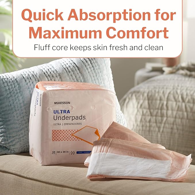 McKesson Underpads Disposable Bed Pads 30" x 36" [200 Count], Heavy Absorbency, Ultra Incontinence Chux Pads for Adults, Elderly, and Baby, Pee Pads