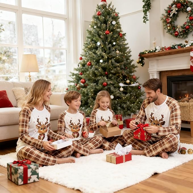 Awoscut Christmas Family Matching Pajamas Christmas Pjs Holiday Nightwear Sleepwear Sets Long Sleeve Pjs