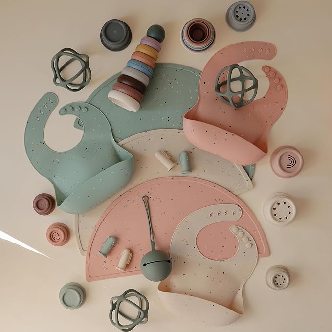 mushie Silicone Placemat for Kids | BPA-Free Non-Slip Design (Powder Pink Confetti)