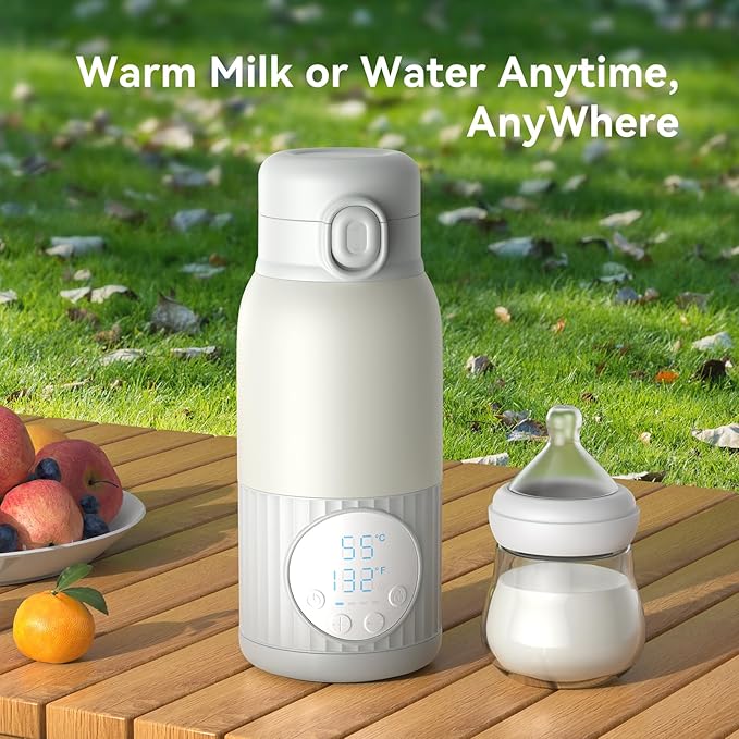 Portable Bottle Warmer for Travel,Fast Heating & Precise Temp Control for Baby Breast Milk & Water,Bottle Warmer for Outdoors/Home/Car..,13.5 Ounces Large Capacity to Meet Your All-Day Needs(Gray)