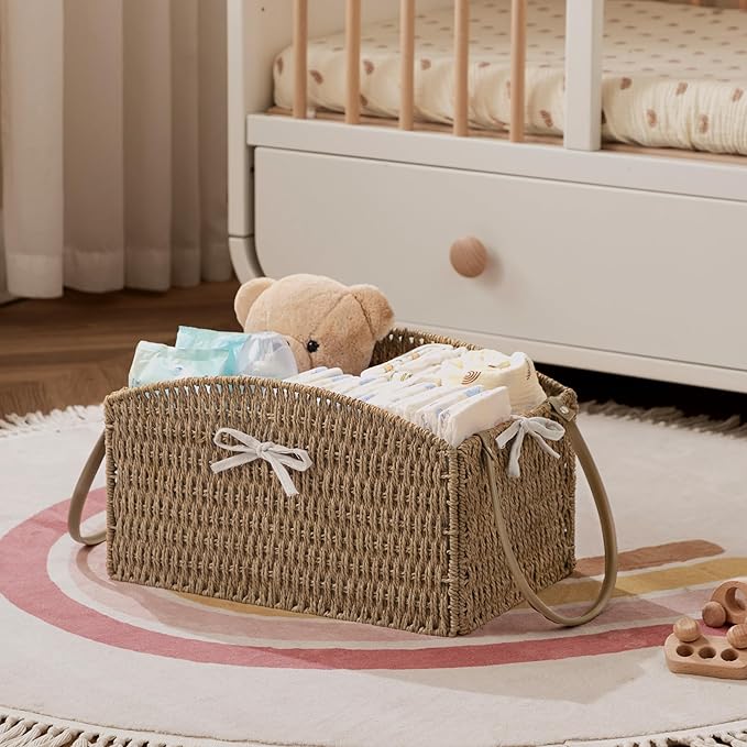 HBlife Diaper Caddy Organizer, Large Hand-Woven Storage Basket for Diapers & Baby Essentials - Elegant Curved Design, Ideal Gift for Baby Shower & Registry Must-Have