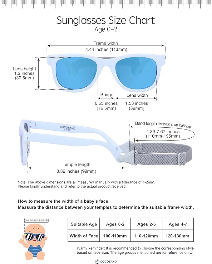 COCOSAND Flexible Baby Sunglasses with Strap Polarized UV Protection for Toddler Infant Newborn Boy Girl Age 0-24 Months