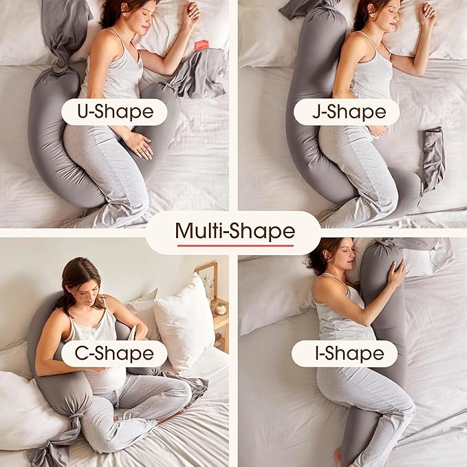 bbhugme Adjustable Pregnancy Pillow – Full Body Support for Side Sleeping - Adjustable Firmness and Shape - Supports Back, Legs, Belly, HIPS for Pregnant Women - Removable Cover - Stone