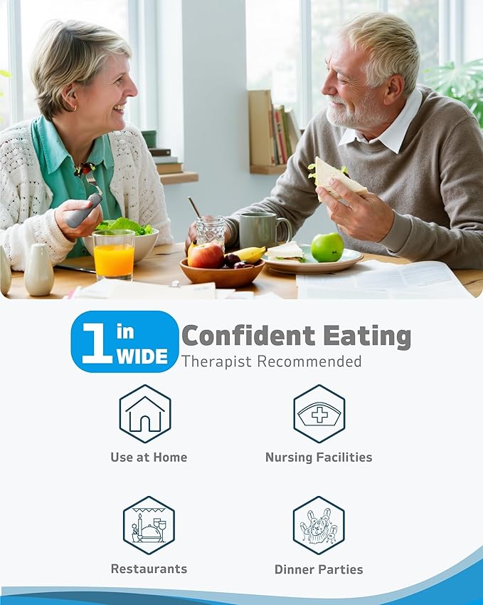 Adaptive Utensils (4-Piece Set) Weighted 5 oz - 42° Angled Utensils for Parkinson's Patients, Hand Tremors, Arthritis & Elderly - Eating Utensils for Elderly (Grey: Left Handed)