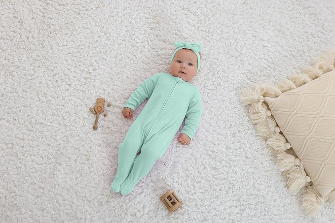 GUISBY Long Sleeve Baby Footed Pajamas with Mittens Cotton Sleepers with Zipper 3-Pack