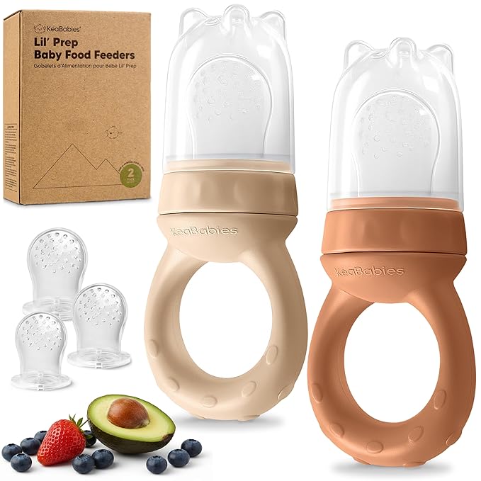 KeaBabies Baby Fruit Feeder 2pk - Silicone Baby Food Feeder for Babies 6-12 months, Breast Milk Popsicle for Teething, Weaning, Freeze Frozen Solid Food, BPA-Free Infant Feeding Essential (Terracotta)