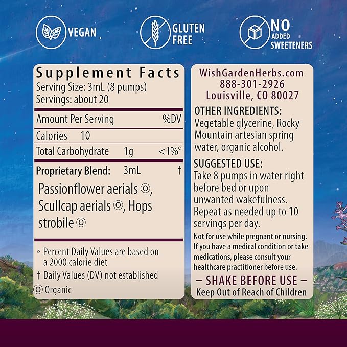 WishGarden Herbs Sleepy Nights & Fresh Mornings - All-Natural Herbal Sleep Aid Tincture, Organic Sleep Supplement with Passionflower, Hops and Scullcap, Supports Deep Sleep & Healthy Sleep Cycles, 1oz