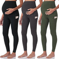 POSHDIVAH 3 Pack Women's Maternity Workout Leggings Over The Belly Pregnancy Yoga Pants with Pockets