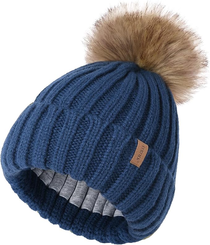 FURTALK Kids Winter Hat Toddler Knitted Beanie with Faux Fur Pom Poms for Baby Girls Boys