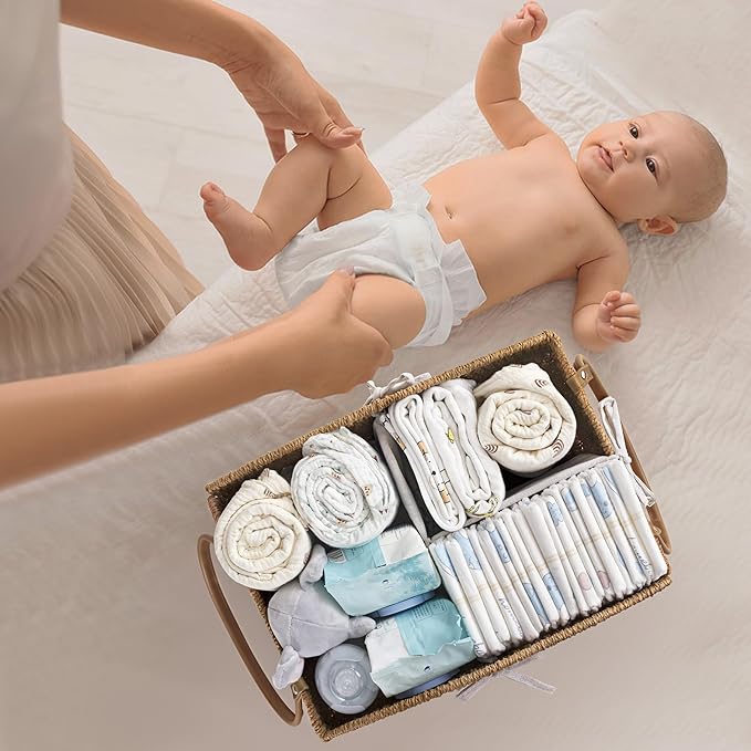 HBlife Diaper Caddy Organizer, Large Hand-Woven Storage Basket for Diapers & Baby Essentials - Elegant Curved Design, Ideal Gift for Baby Shower & Registry Must-Have