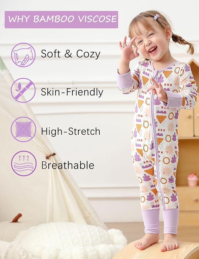 JunNeng Baby Girl Viscose from Bamboo Sleeper with Mitten Cuffs, 2 Way Zipper Romper, Sleep N' Play Pajamas 0-18 Months