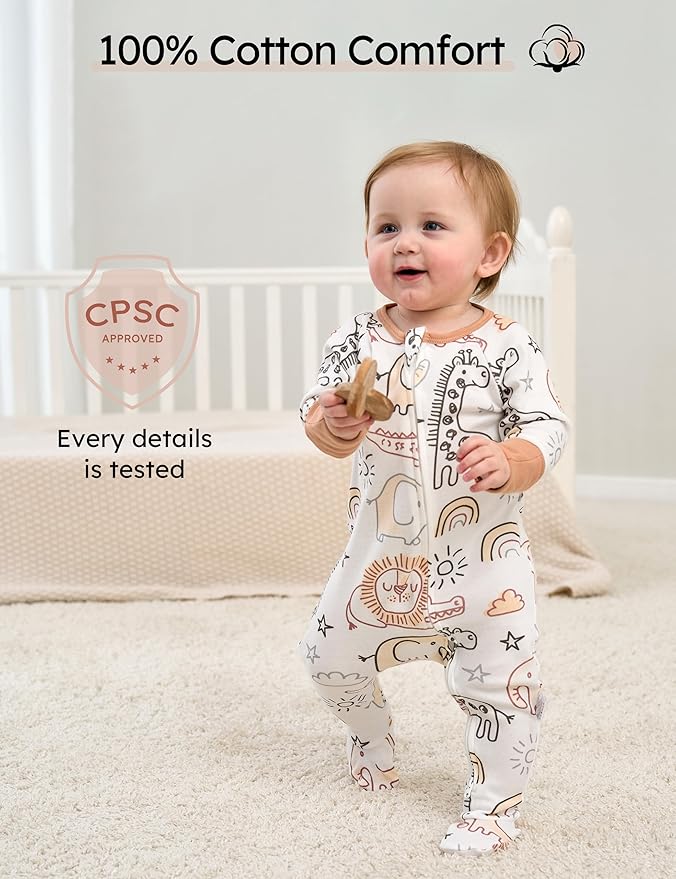 Yoofoss Baby Pajamas 100% Cotton Baby Sleepers for Newborn 0-3 3-6 6-9 Months Boys Girl Clothes 3pcs Footed PJs