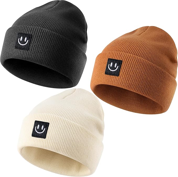3 Packs Baby Beanie Cute Toddler Beanies Kids Winter Hat Boys Girls Warm Knit Hats Infant Beanie for 0-8 Years