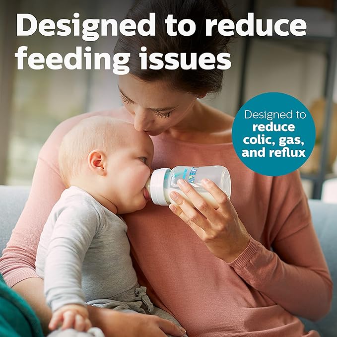 Philips Avent Anti-Colic Baby Bottle with AirFree Vent, 9oz, with Flow 2 Nipples, 1m+, 4pk, Clear, SCY703/04