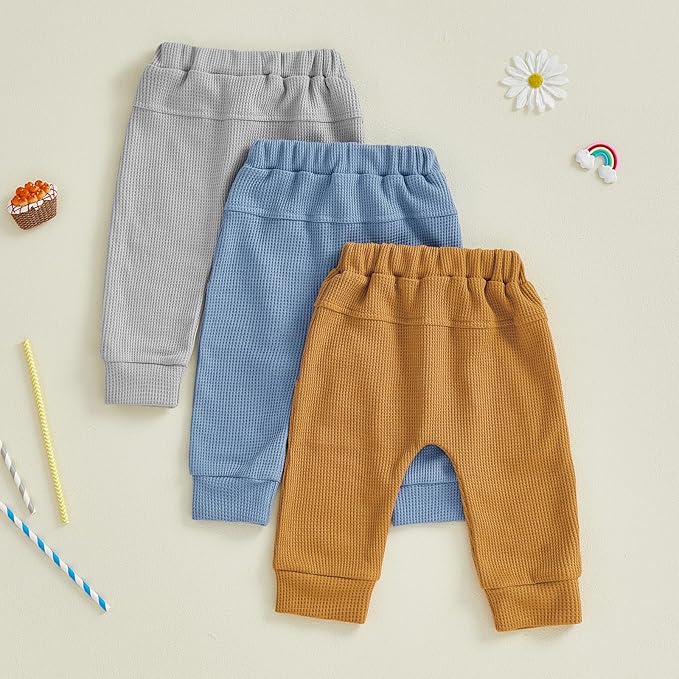 Sejardin Toddler Baby Boy Girl Pants 3 Pack Solid Color Elastic Waist Jogger Sweatpants Newborn Infant Casual Bottoms
