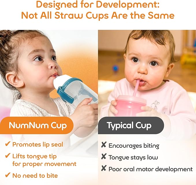 NumNum Baby Straw Cup, Weighted Straw Cup, Spill Proof Sippy Cups with Straw for 6-12 Months, Toddler Drinking Cups, Baby Essentials (2-Pack, Blue/Green)
