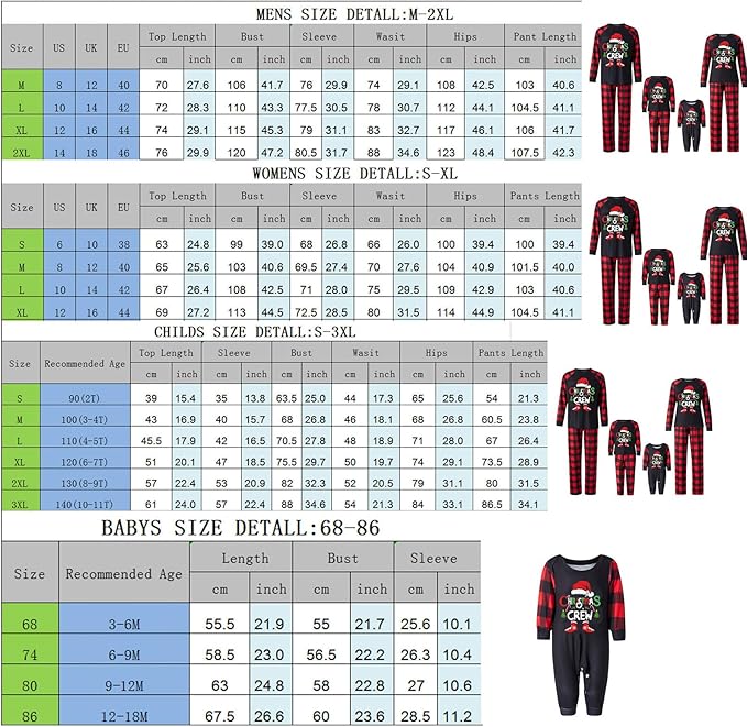 Awoscut Christmas Family Matching Pajamas Christmas Pjs Holiday Nightwear Sleepwear Sets Long Sleeve Pjs