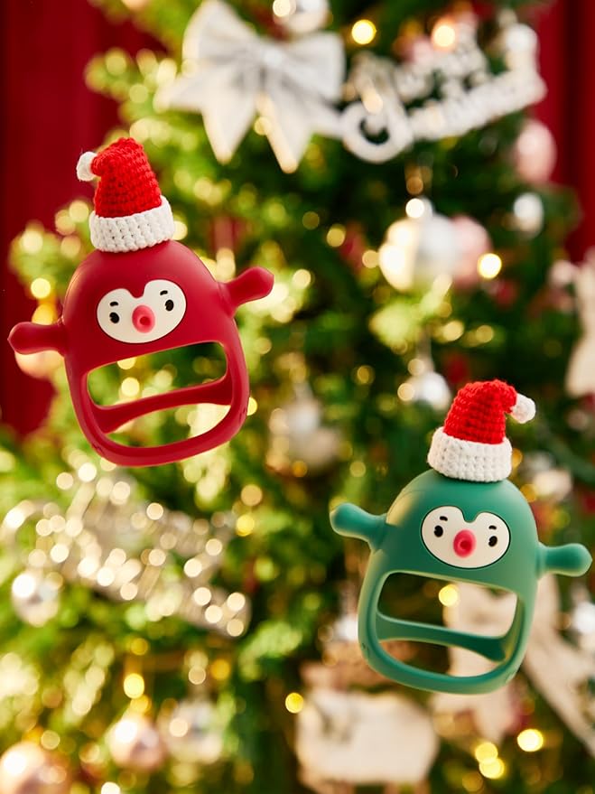 Smily Mia Baby Christmas Stocking Stuffers, Baby Teething Toys丨Penguin Teether for 0-6M, Reindeer Chew Toys for 3-6M,Teething Mittens for 6-12M Babies, My First Christmas Gift, Pine Green