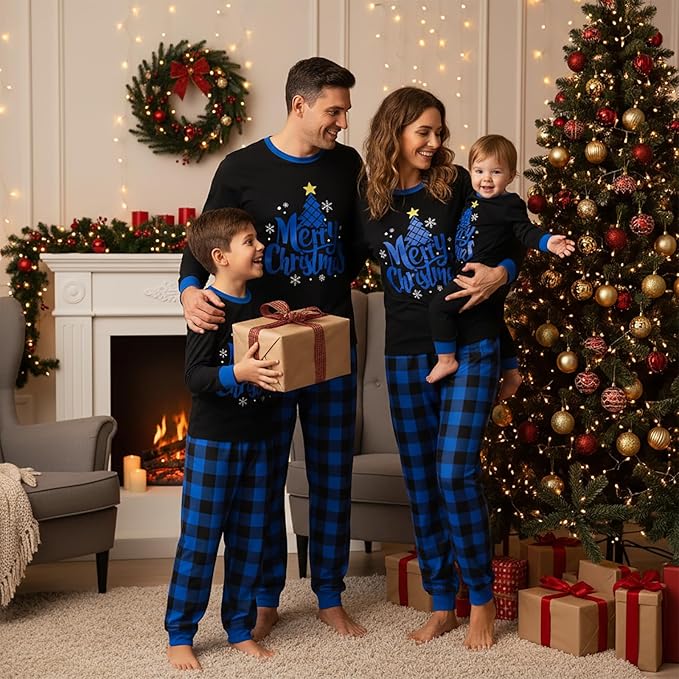 Awoscut Christmas Family Matching Pajamas Christmas Pjs Holiday Nightwear Sleepwear Sets Long Sleeve Pjs