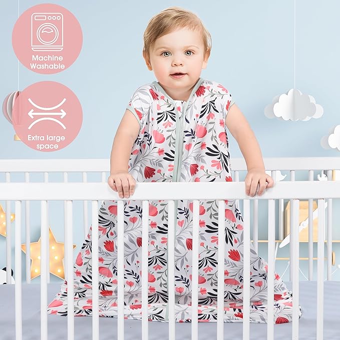 Baby Sleep Sack 18-24 Months 3 Pack Baby Wearable Blanket 100% Rayon Cotton 2-Way Zipper Toddler Sleeping Sack .Comfy Soft Lightweight TOG 0.3 (Banana&Flower&Pink,)