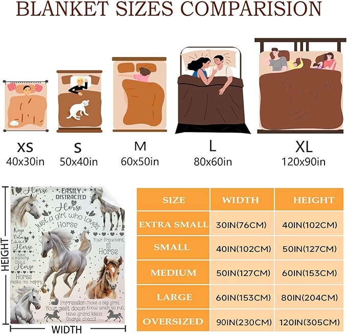 Horse Blanket for Adults,Flowers Animals Throw Blanket for Girls Boys Lightweight Cute Horse Soft Cozy Flannel Blanket for Kids 90 * 120 Inches