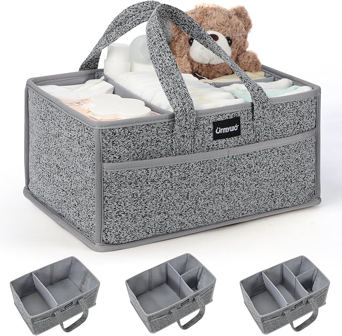 URMYWO Diaper Caddy Organizer - Portable Baby Diaper Caddy with Handle, Large Nursery Organizer Storage Basket for Newborn Essentials, Baby Registry Must Have Shower Gift for Home and Car Travel