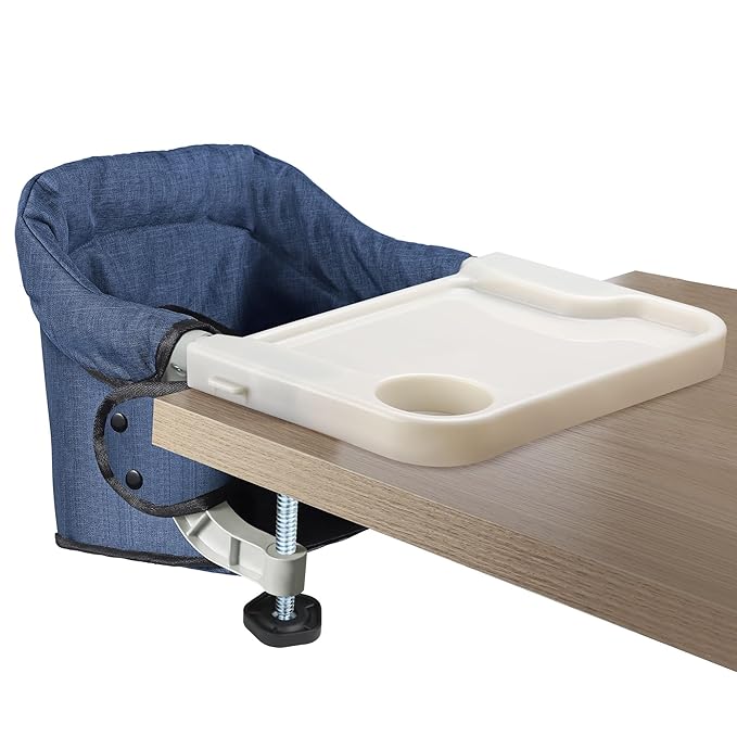 Hook On High Chair with Removable Dining Tray,Folding Portable Clip on Table High Chair,Baby Chair with Storage Bag for Indoor/Outdoor (Navy Blue)